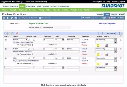 screenshot of Slingshot Enterprise Business Suite